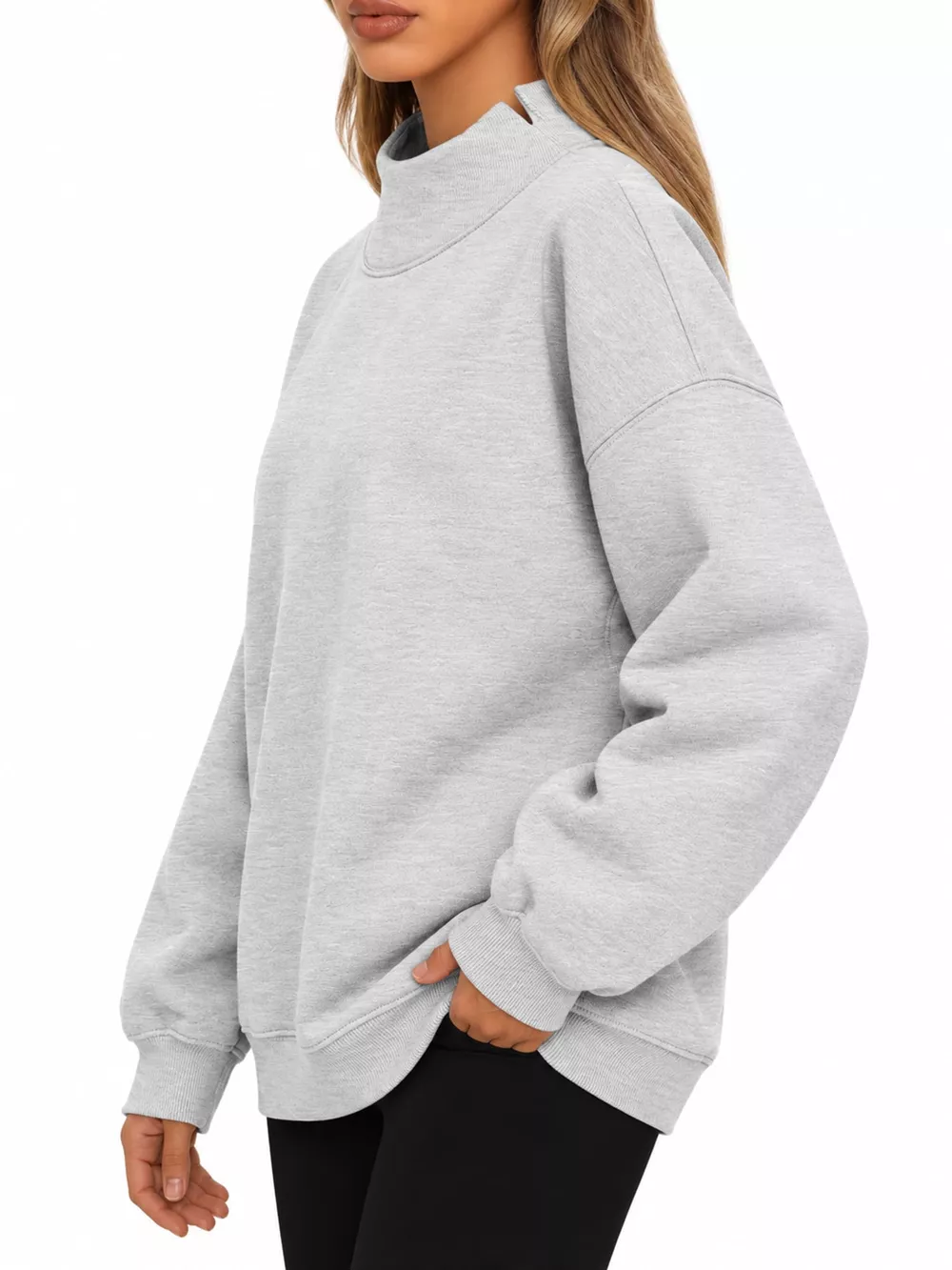 Oversized Mock Neck Long Sleeve Sweatshirt, image 4