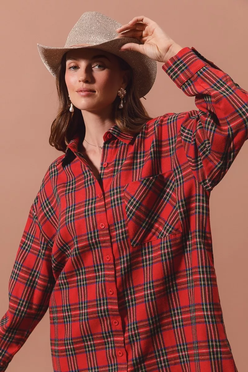 Christmas Checker Plaid Button Up Shirt Dress, image 4