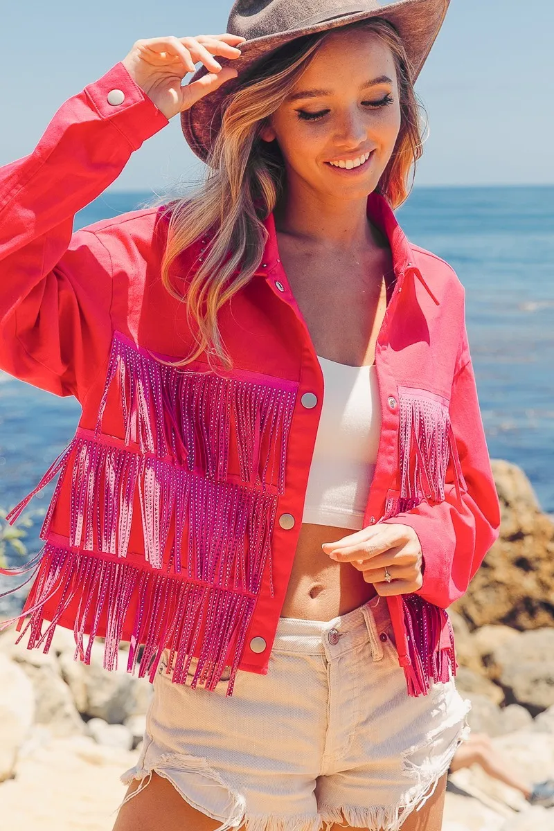 Rhinestone Fringe with Studed Collar Jacket, image 14