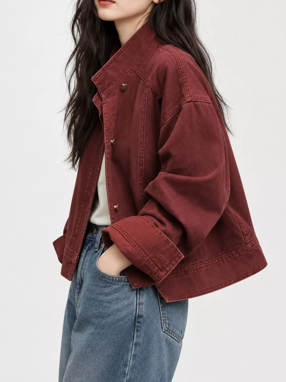 Button Up Dropped Shoulder Denim Jacket, image 6