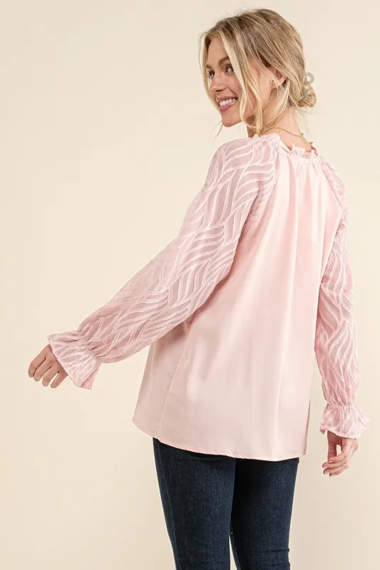 Leaves Shape Textured Sleeve Blouse, image 3