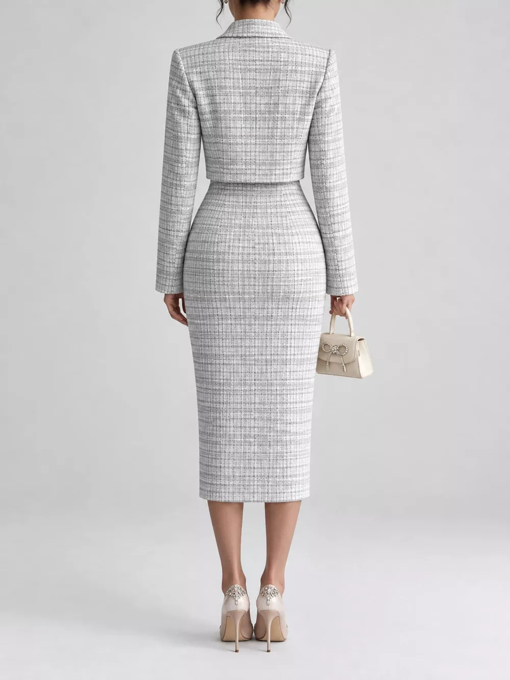 Tweed Square Neck Dress and Cardigan Set, image 8