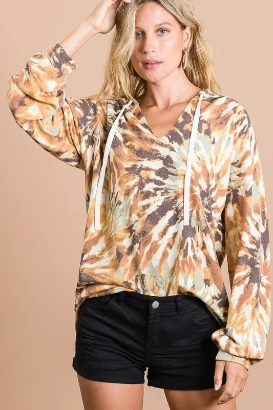 Tie Dye Terry Hoodie With Twill Tape Drawstring, image 7