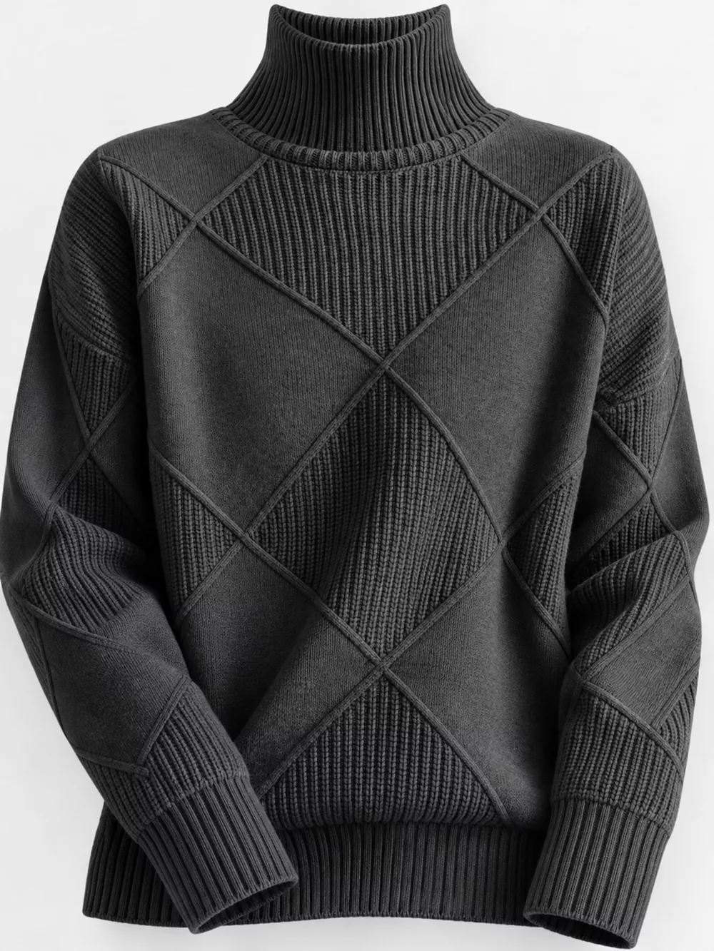 Full Size Diamond Pattern Turtleneck Sweater Plus Size, image 88