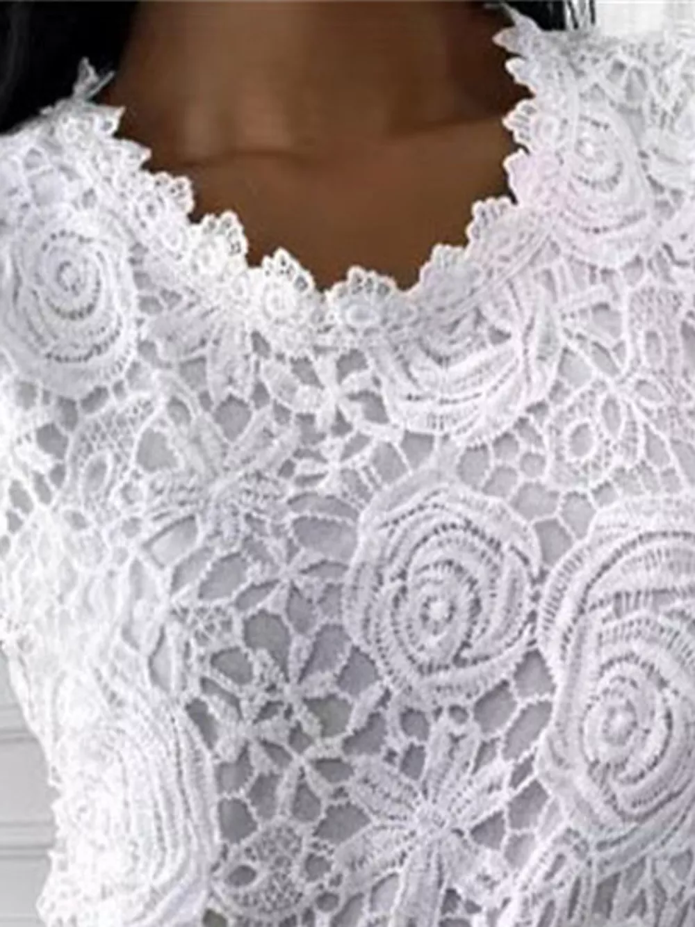 Full Size Elegant Floral Lace Short Sleeve Blouse Plus Size, image 2