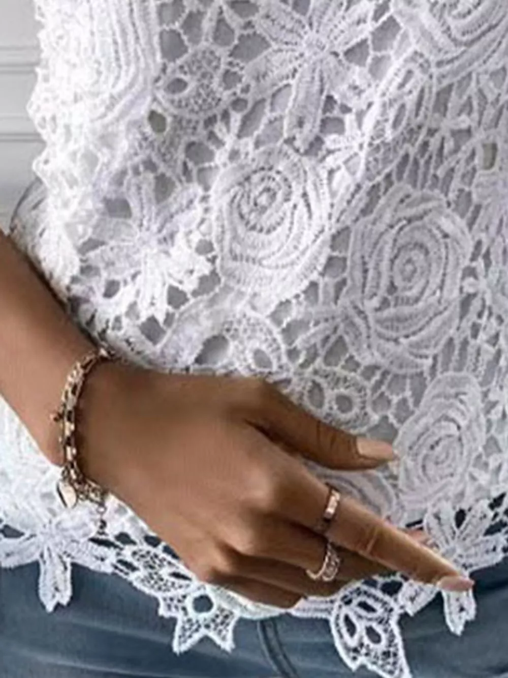 Full Size Elegant Floral Lace Short Sleeve Blouse Plus Size, image 3