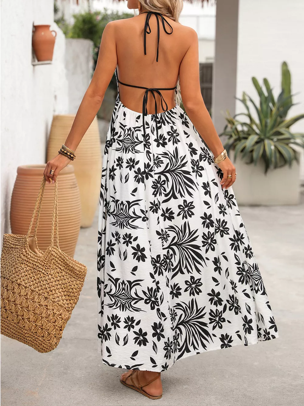 Printed Halter Neck Maxi Dress, image 10