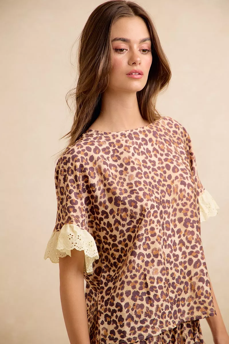 BiBi Leopard and Eyelet Lace Ruffled Top and Shorts Set, image 14