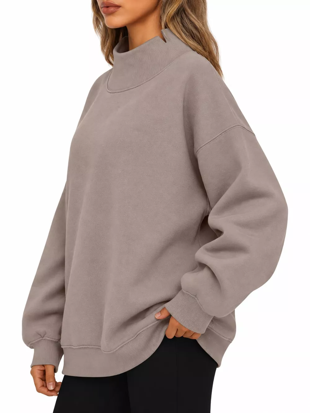 Oversized Mock Neck Long Sleeve Sweatshirt, image 25