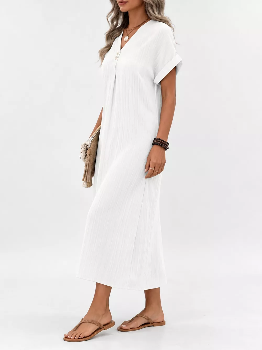 Full Size V-Neck Short Sleeve Midi Dress Plus Size, image 12