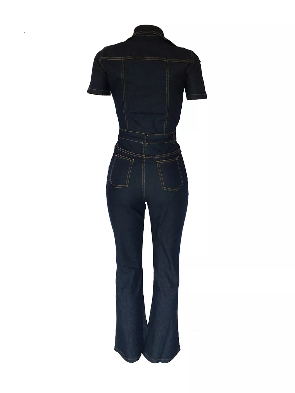 Full Size Short Sleeve Button-Down Denim Jumpsuit Plus Size, image 4