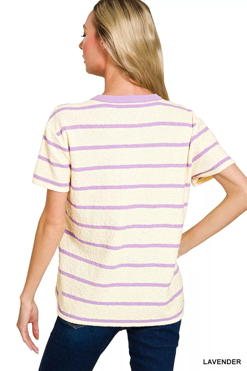 Textured Striped Crew Neck T-Shirt, image 3