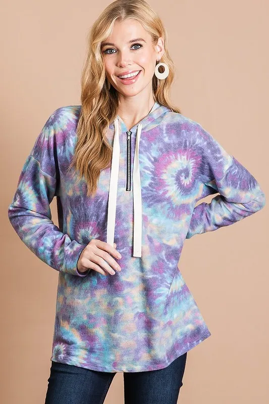 Brushed Circular Tie Dye Print Terry Hoodie, image 2