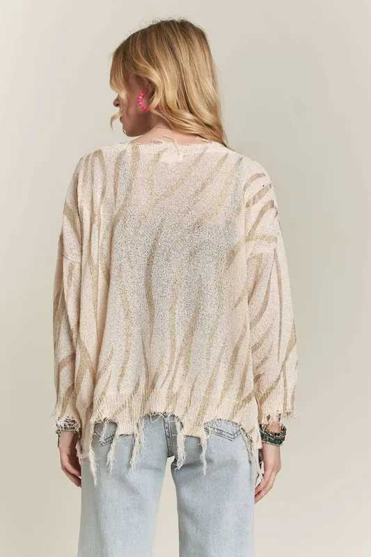 Frayed Zebra Knit Top, image 3