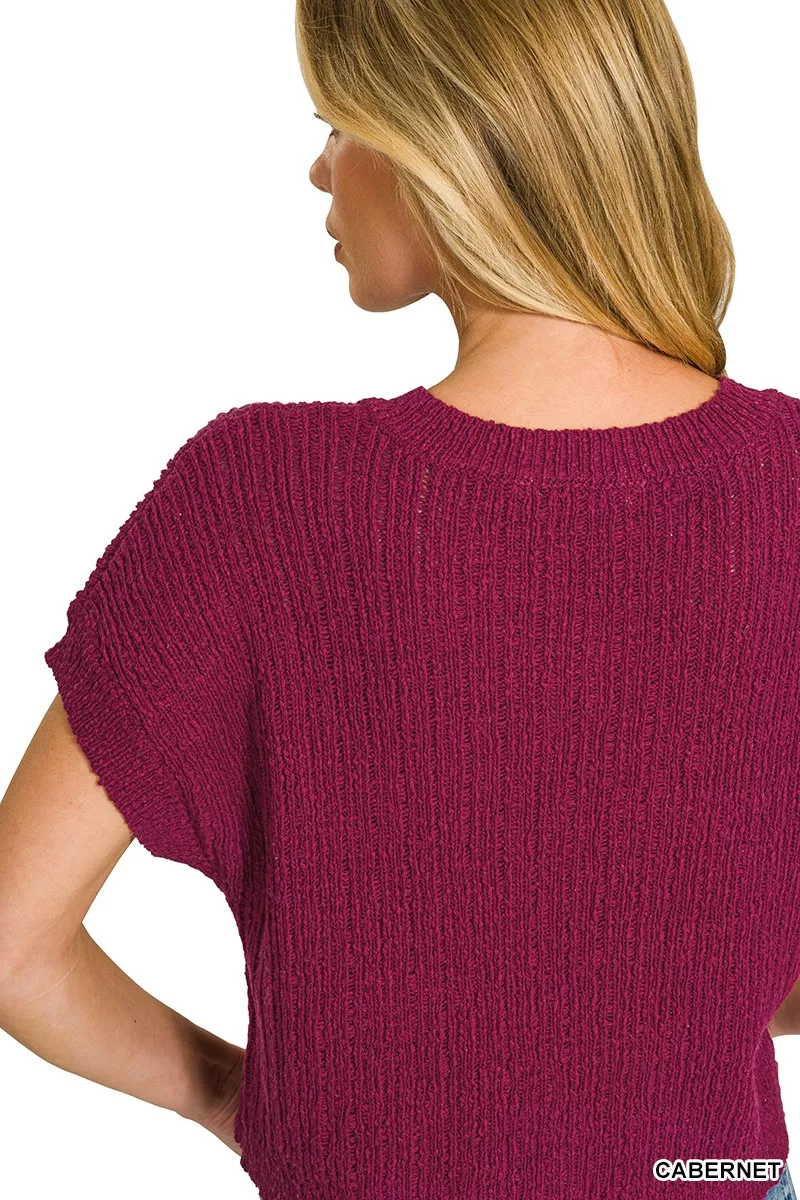 Textured Knit V-Neck Cropped Sweater, image 4