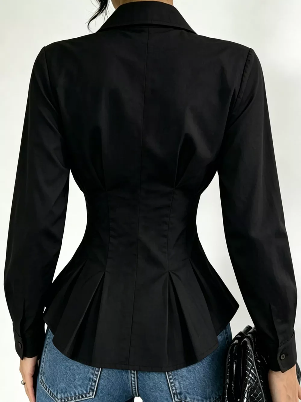 Button-Down Peplum Blouse with Fitted Waist, image 24