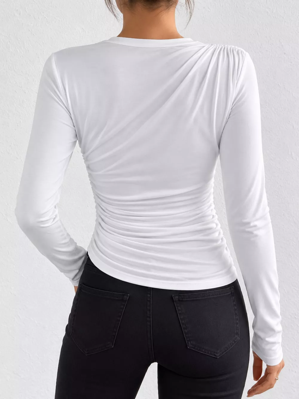 Ruched Long Sleeve Slim-Fit T-Shirt, image 13