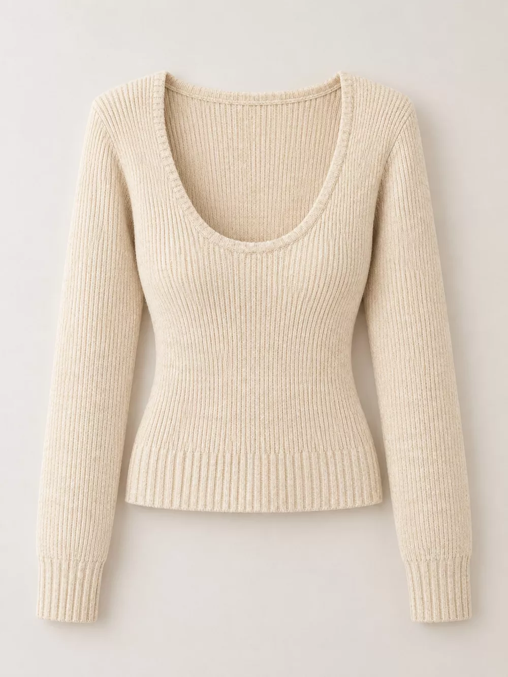 Scoop Neck Ribbed Knit Slim-Fit Sweater, image 2