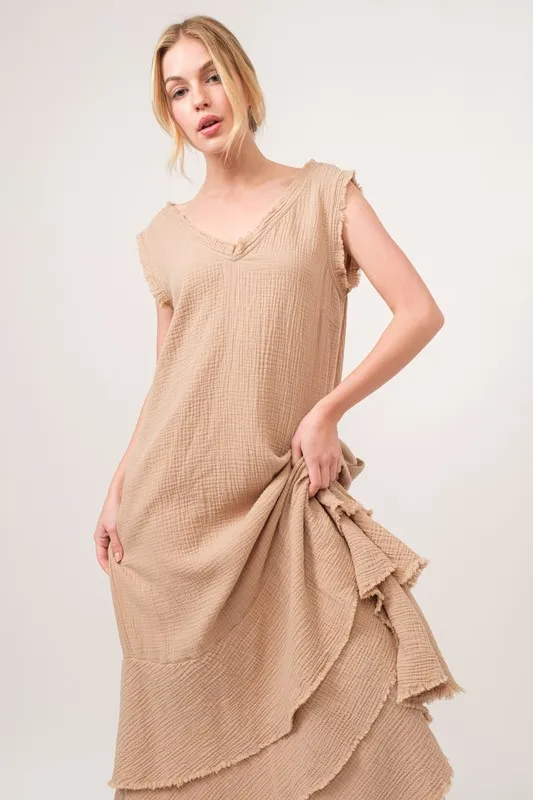 Washed Fringe Detail Tiered Dress, image 2