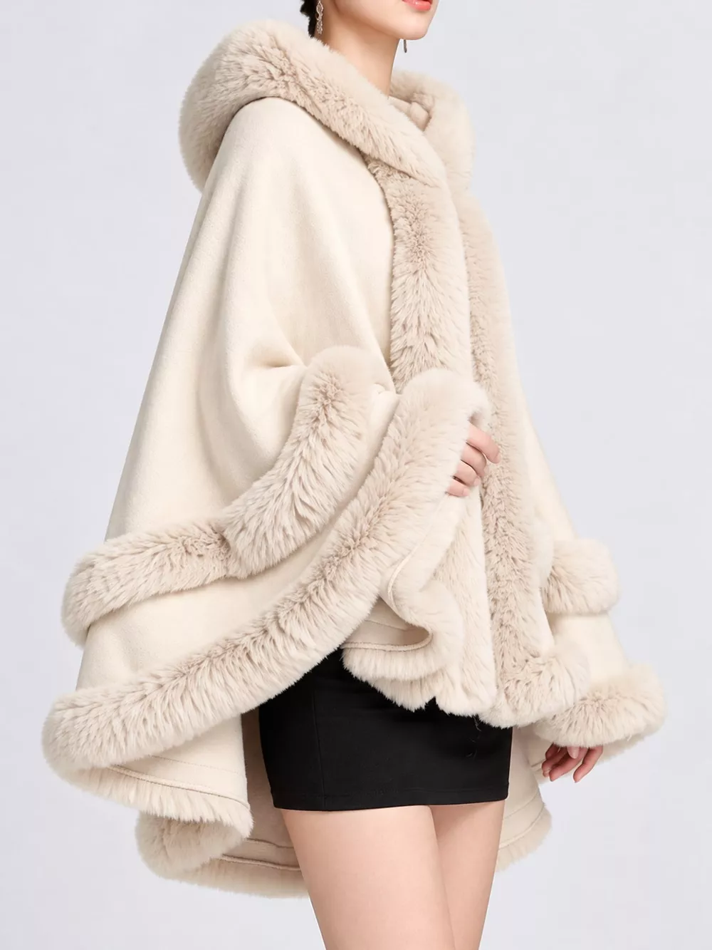 Faux Fur Trimmed Hooded Cape, image 25