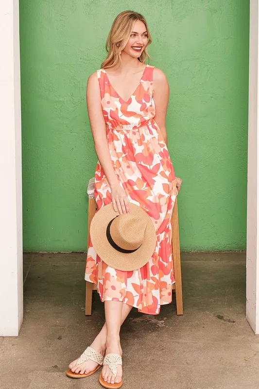 Sleeveless Floral Print V-Neck Midi Dress, image 8