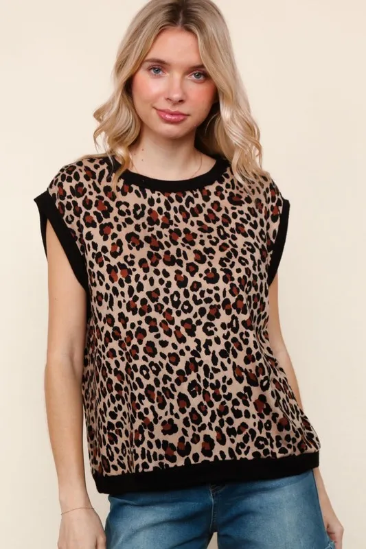 Leopard Print Dolman Cap Sleeve Knit Top, image 8