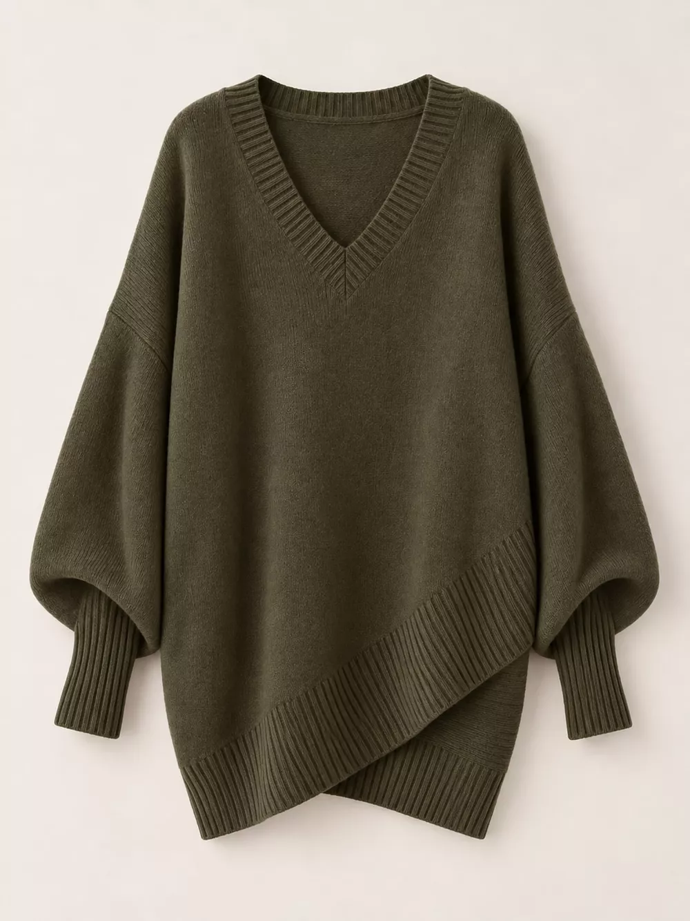 Full Size V-Neck Oversized Batwing Sleeve Sweater Plus Size, image 23