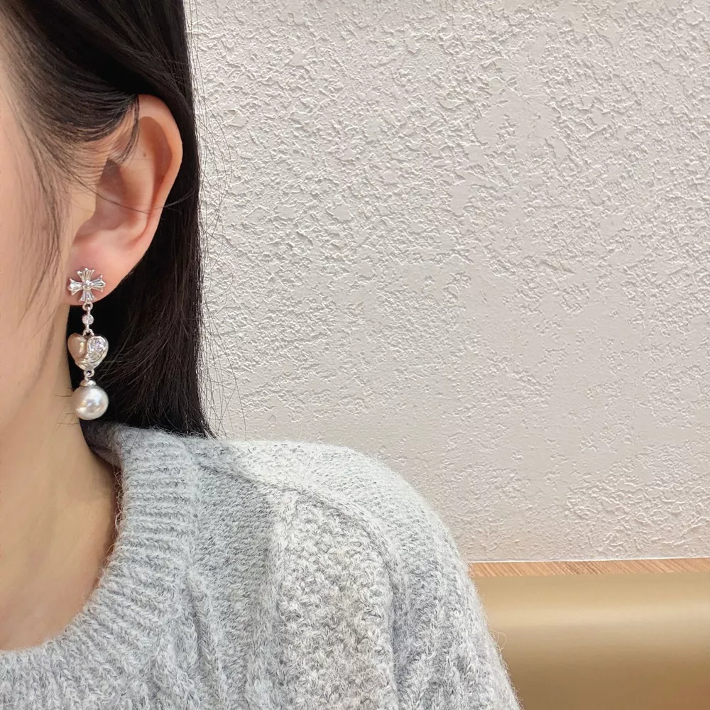 Pearl Heart Drop Earrings, image 3