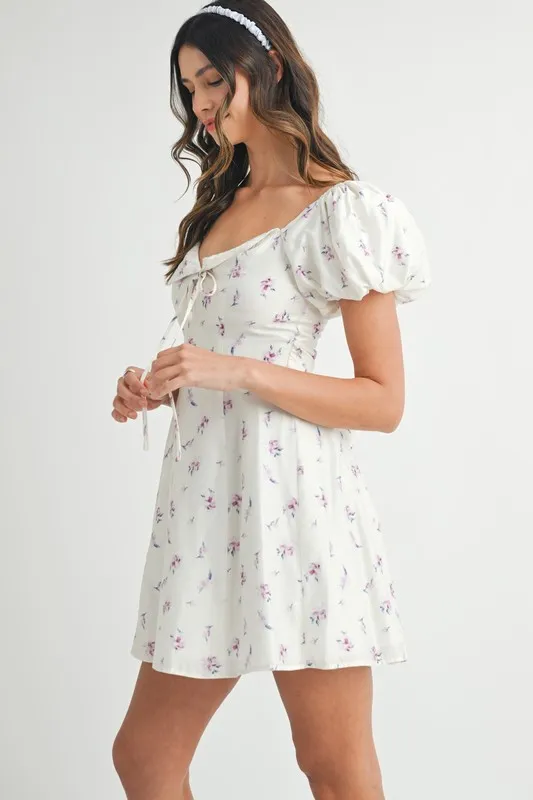 Floral Print Puff Sleeve Mini Dress, image 6