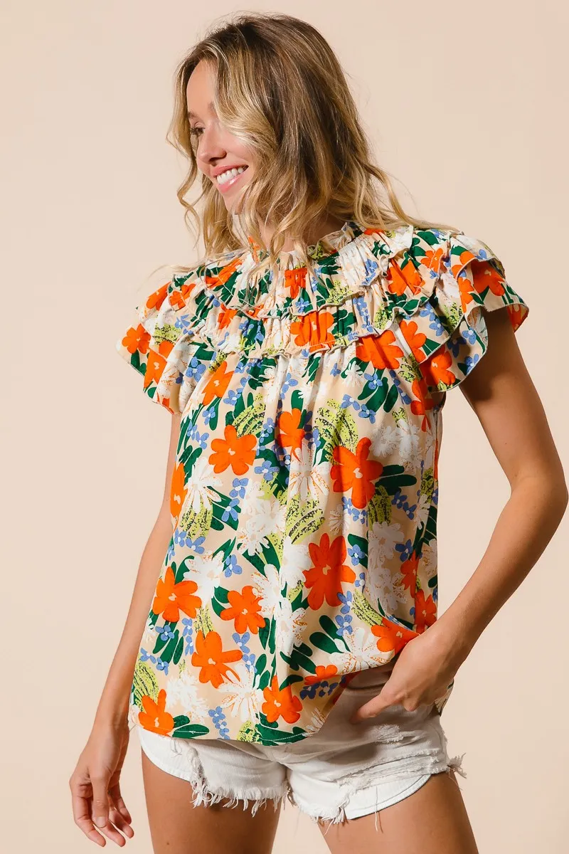 Multi Color Floral Print Woven Top, image 15