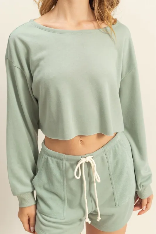 Boat Neck Long Sleeve Cropped Top, image 4