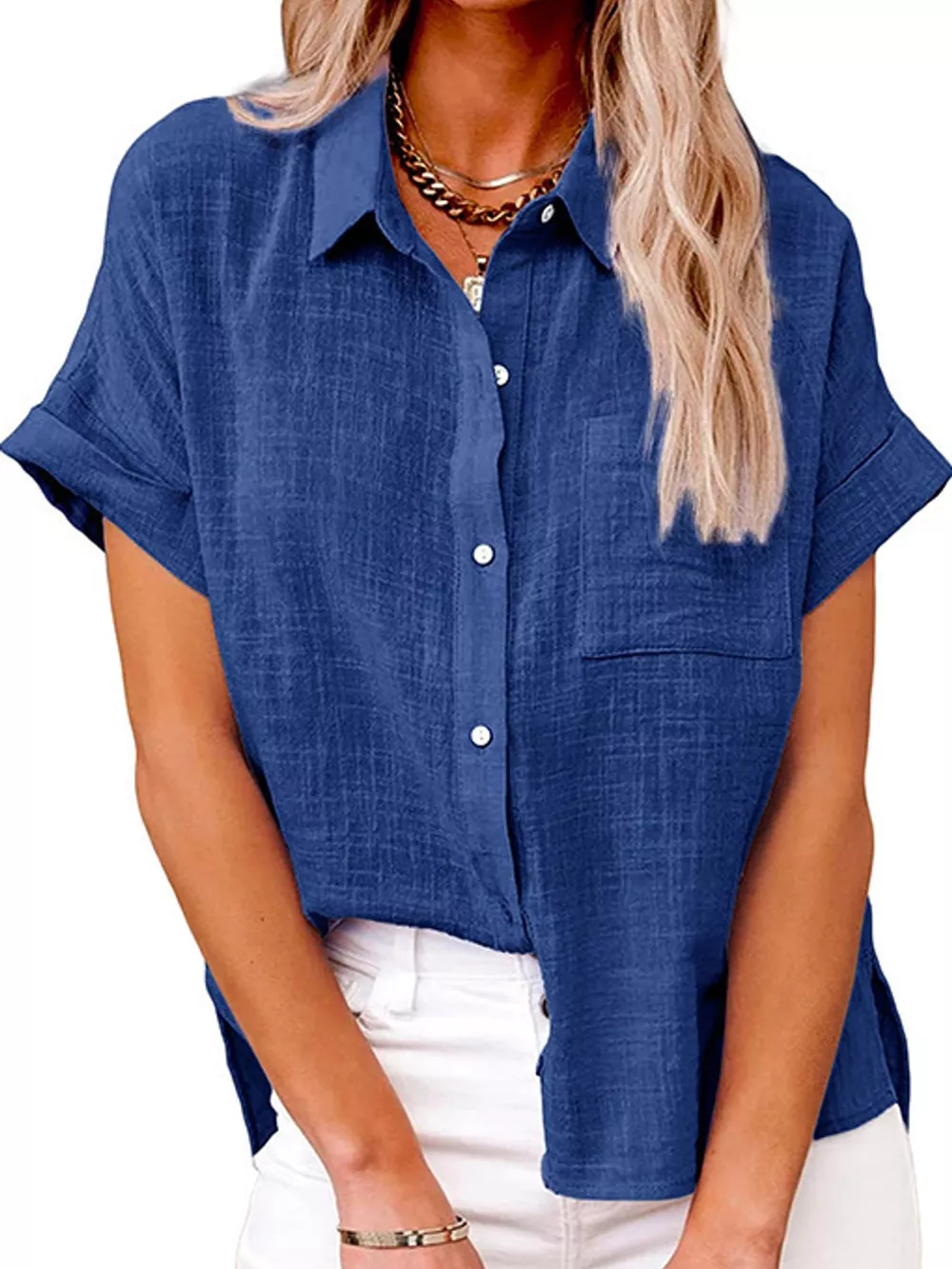 Full Size Button Up Short Sleeve Shirt Plus Size, image 21