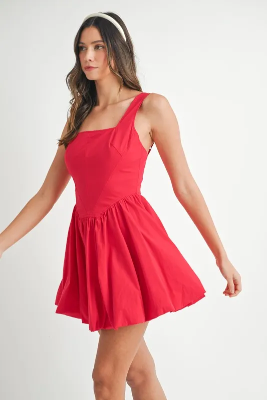 Poplin Square Neckline Bubble Mini Dress, image 4