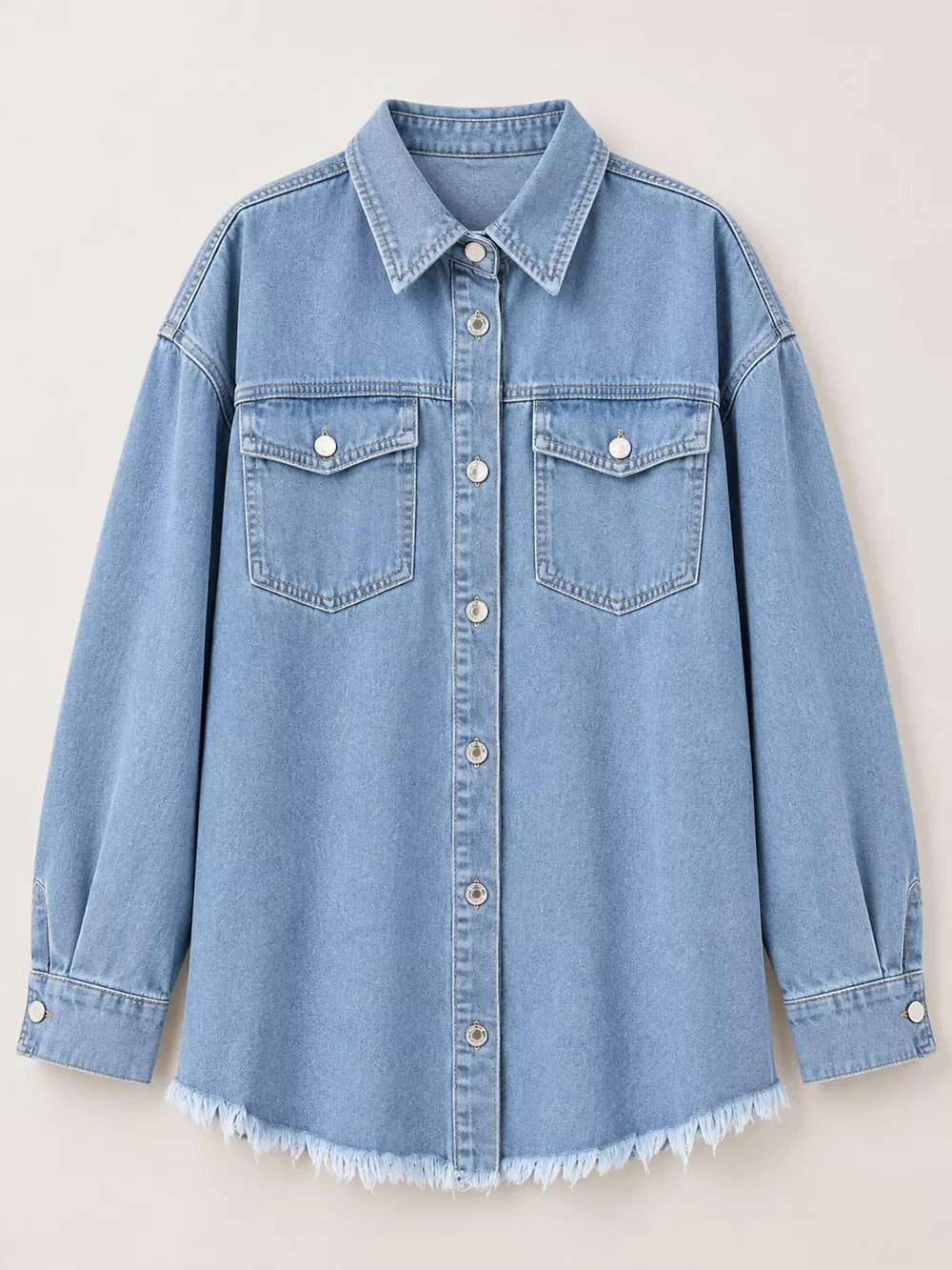 Raw Hem Button Up Denim Jacket, image 5
