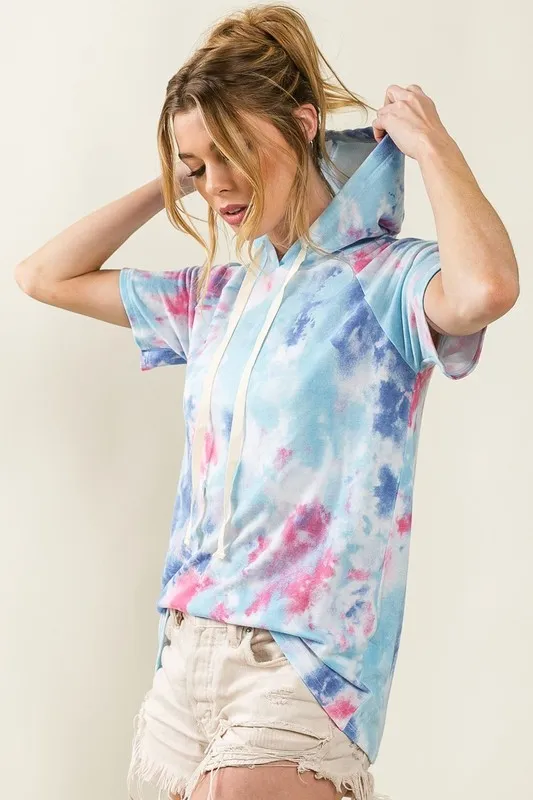 Tie Dye Terry Hoodie with Drawstring, image 2