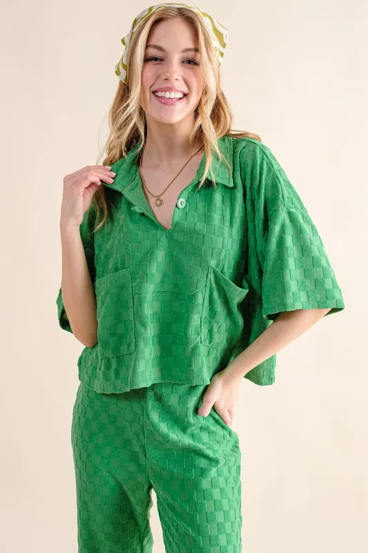 Brushed Texture Checker Board Pattern Casual Top