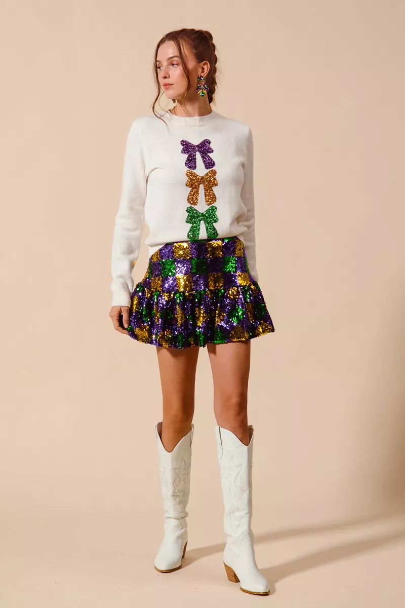 Mardi Gras Checker Sequins Mini Skirt, image 9
