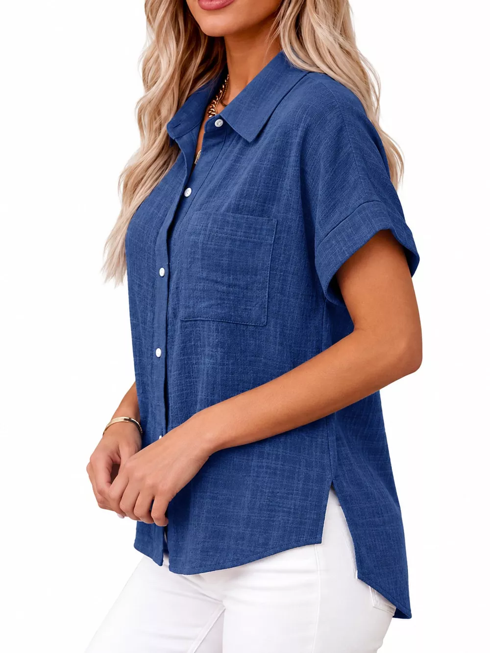 Full Size Button Up Short Sleeve Shirt Plus Size, image 22
