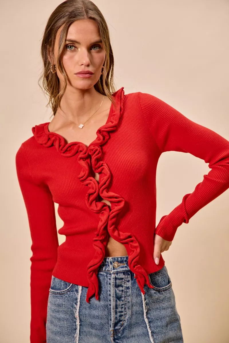 Cascade Ruffle Ribbed Sweater Cardgian, image 25