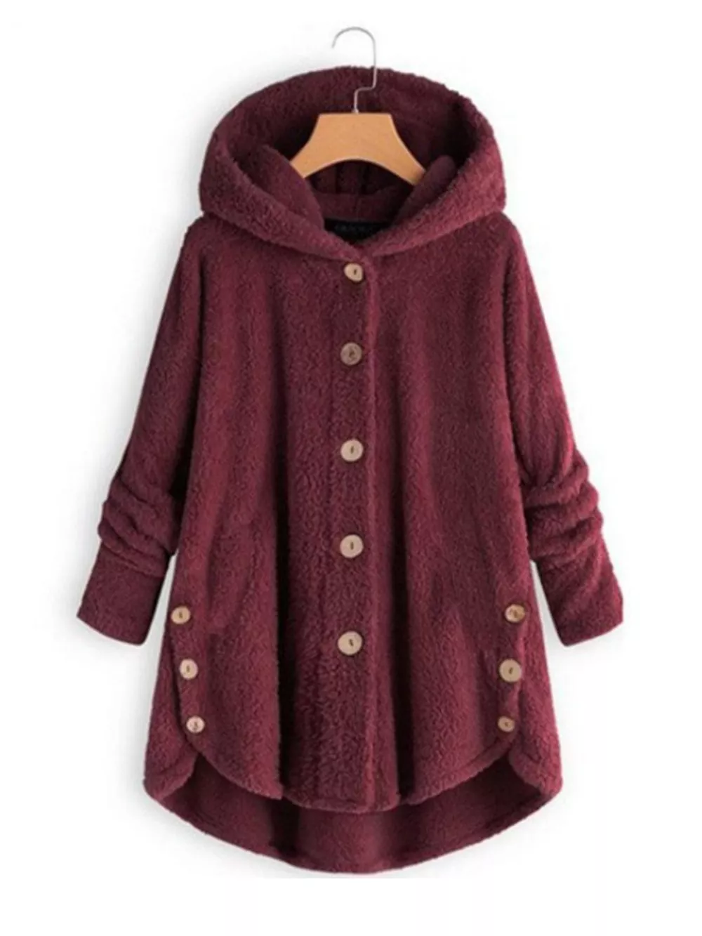 Full Size Fleece Button Up Hooded Outerwear Plus Size, image 9