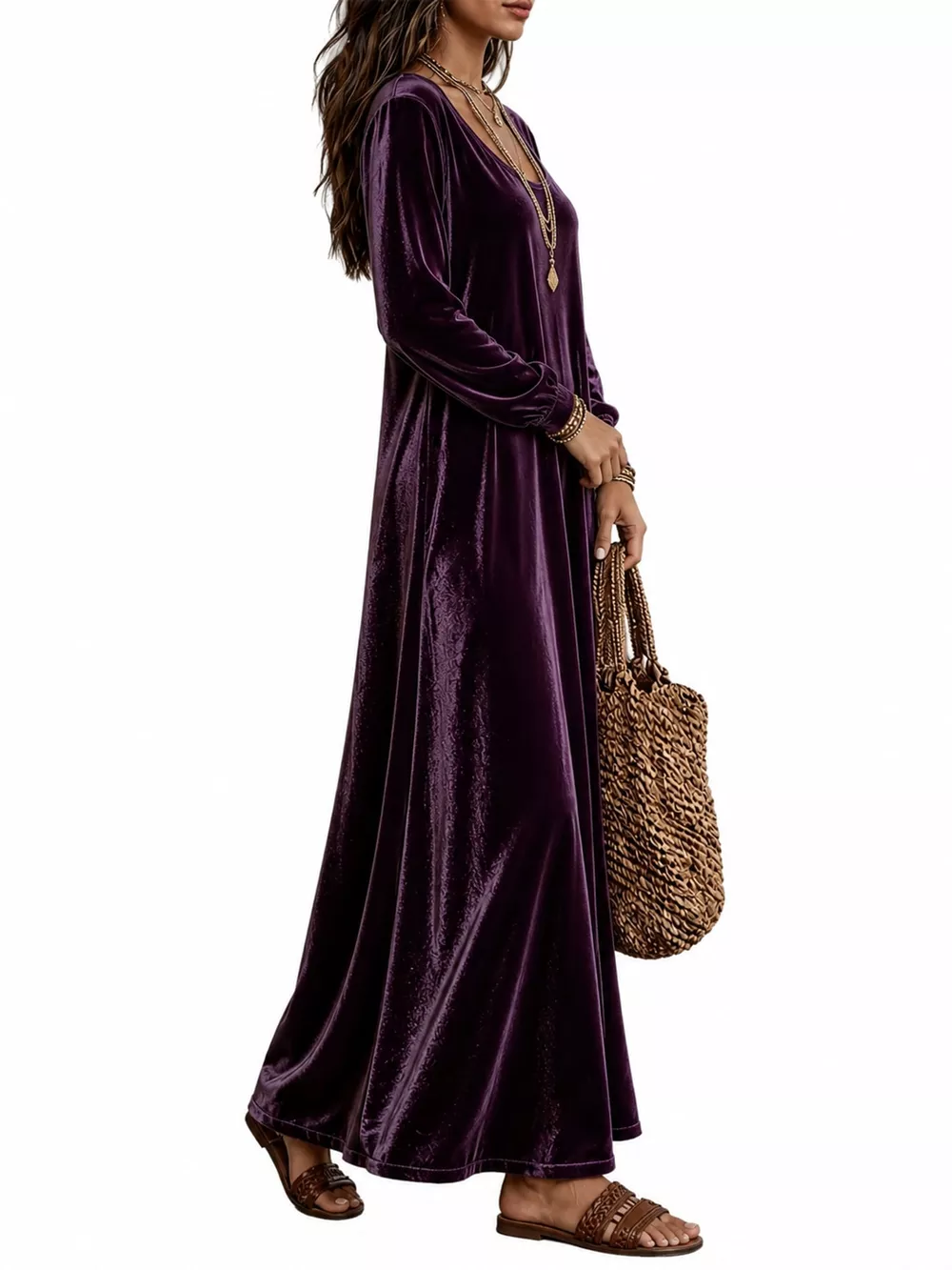 Velvet Long-Sleeve Maxi Dress, image 28