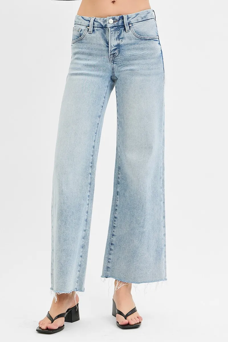 Full Size Tummy Control Low Rise Wide Leg Raw Cut Hem Jeans Plus Size, image 2