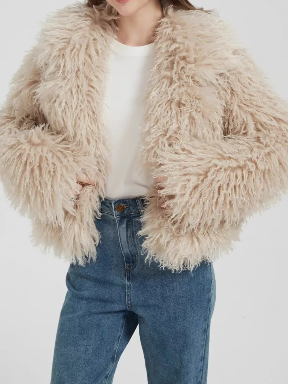 Faux Fur Open-Front Cropped Outerwear, image 6