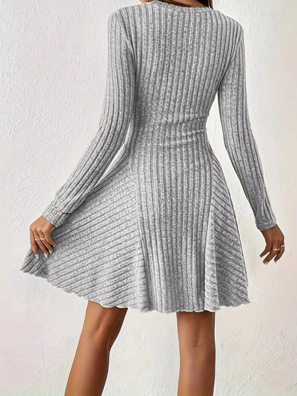V-Neck Ribbed Knit A-Line Dress, image 31
