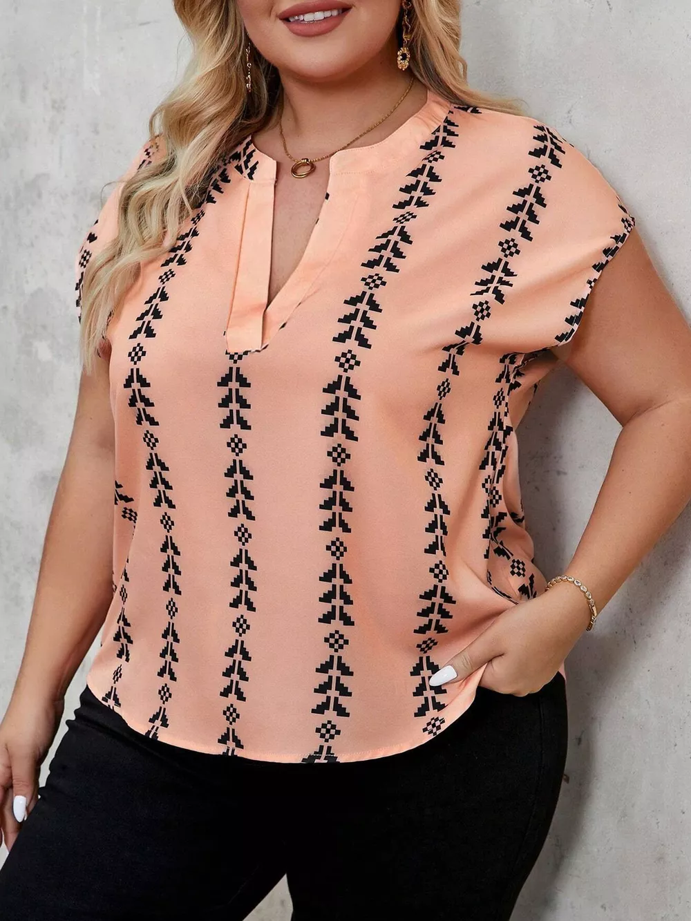 Plus Size Notched Short Sleeve Blouse, image 2