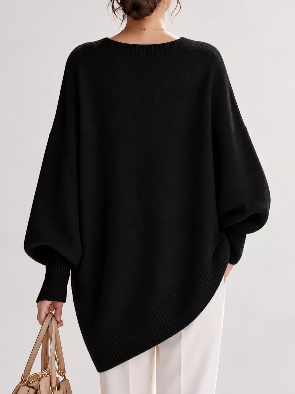 Full Size V-Neck Oversized Batwing Sleeve Sweater Plus Size, image 48