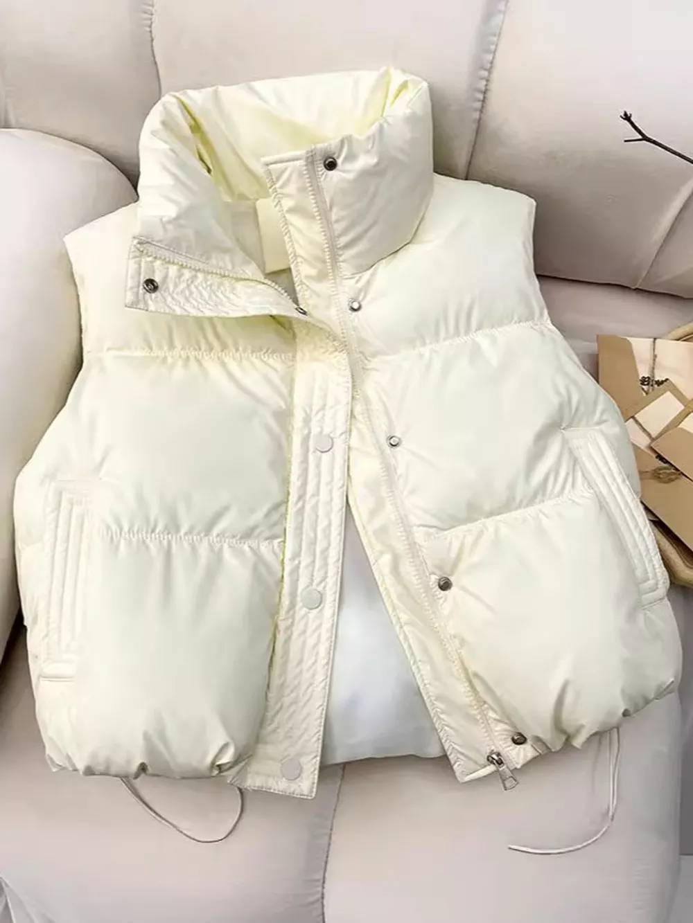 Drawstring Snap Down Puffer Vest Coat, image 14