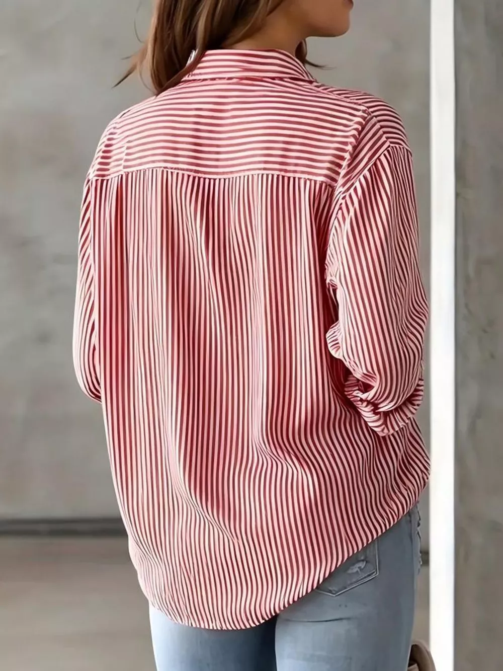 Full Size Striped Button-Down Long Sleeve Shirt Plus Size, image 49