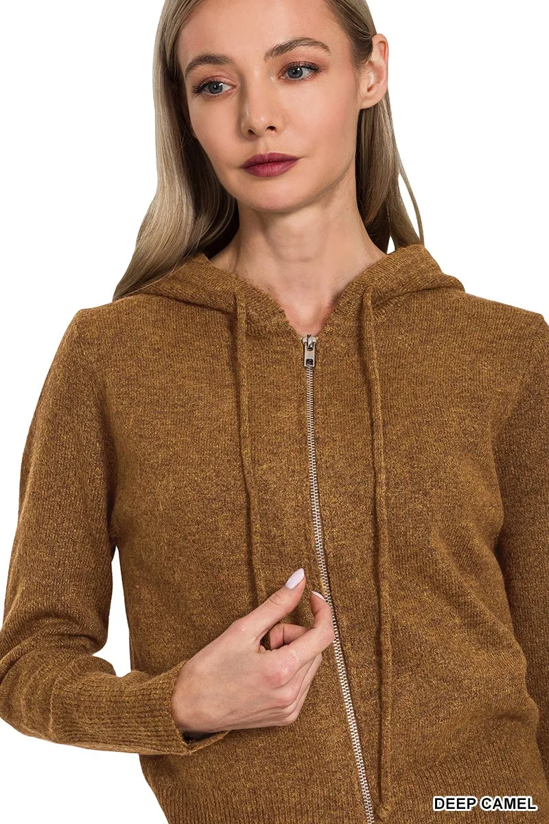 Drawstring Zip Up Hooded Cardigan, image 2