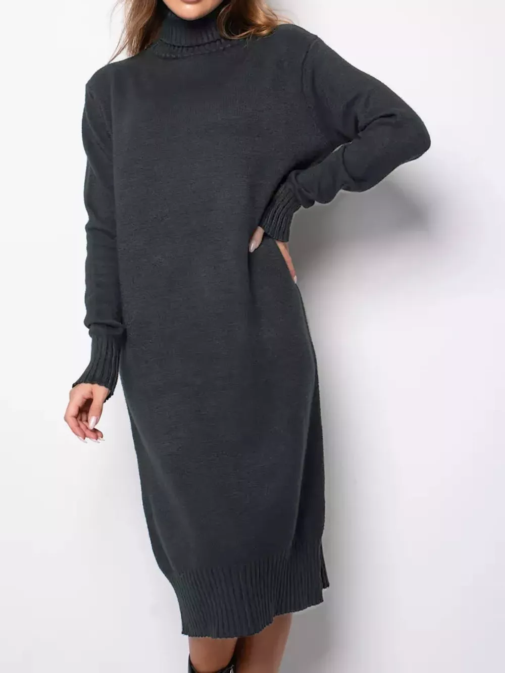 Turtleneck Ribbed Knit Sweater Dress, image 23